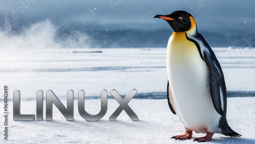 Abstract Linux Penguin in Snowy Landscape - A Symbol of Freedom and Open Source