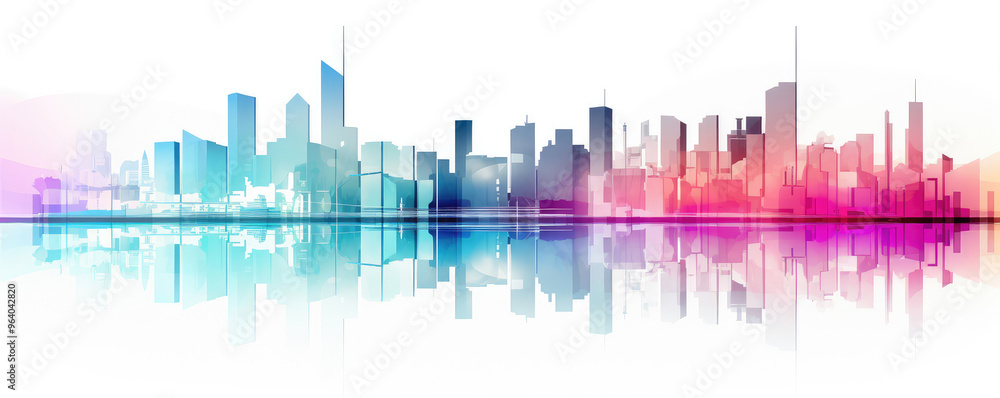 Vibrant Abstract Watercolor Cityscape with Reflection Vibrant Abstract Watercolor Cityscape with Reflection
