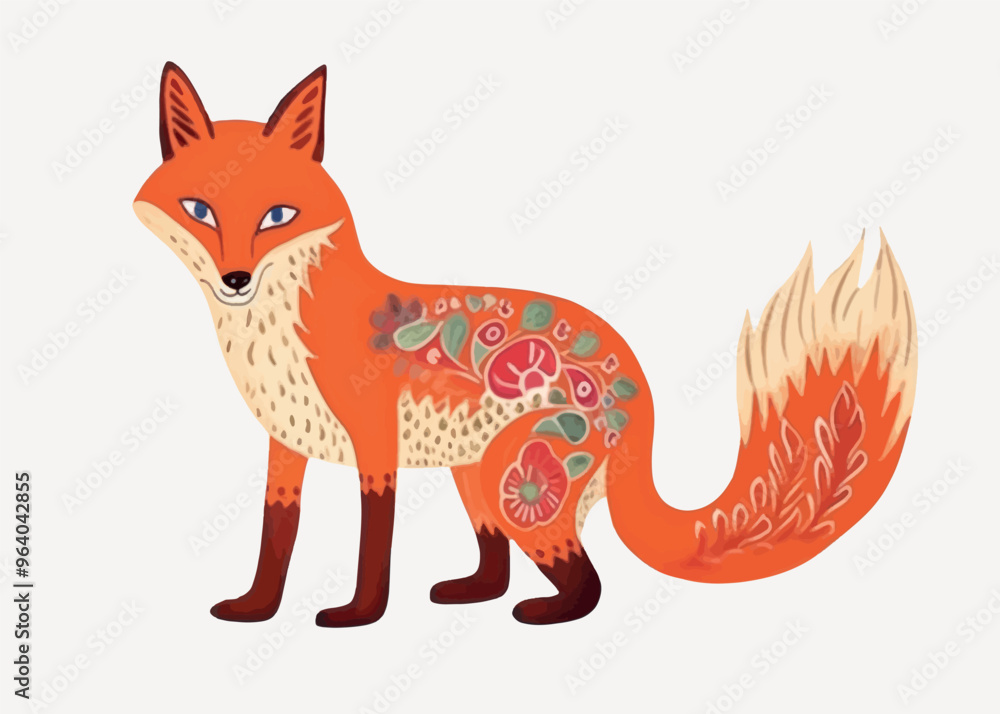 Obraz premium Whimsical fox with floral patterns