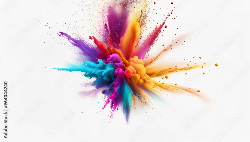 Capturing the dynamic energy and excitement of a moment with a vibrant explosion of colorful powder against a clean white background Capturing the dynamic energy and excitement of a moment with a vibrant explosion of colorful powder against a clean white background