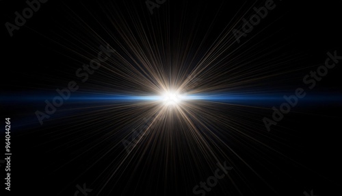 Bright light exploding in the dark universe, creating a blue horizon
