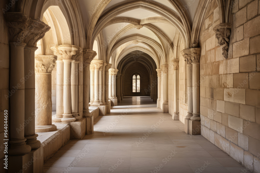 Fototapeta premium Timeless Elegance of Gothic Arch Cloister Hallway