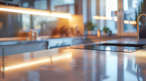 Wallpaper Mural Blurred modern kitchen interior countertop backdrop with minimalist design concept, ideal for products display background  Torontodigital.ca