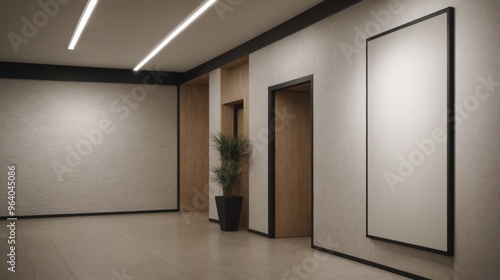 An empty lift lobby interior design illustration template image, An empty wall interior mockup design.