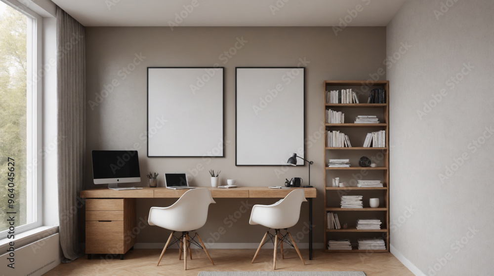 A study area or a small home office interior design image, Modern home interior design concept. A study area or a small home office interior design image, Modern home interior design concept.