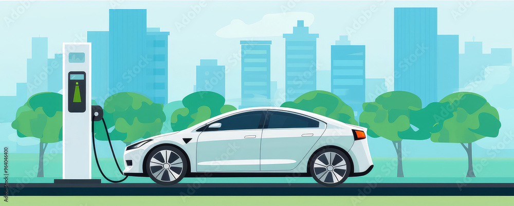 Eco-Friendly Charging in Futuristic Cityscape Eco-Friendly Charging in Futuristic Cityscape