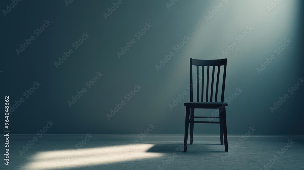 A chair in a cold, empty room, illuminated by a single ray of light, echoing with the silence of forgotten moments A chair in a cold, empty room, illuminated by a single ray of light, echoing with the silence of forgotten moments