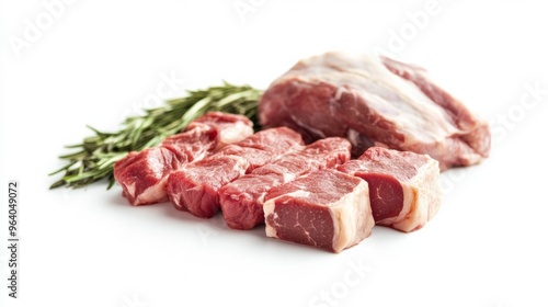 Raw meat, chicken, and lamb isolated on a white background