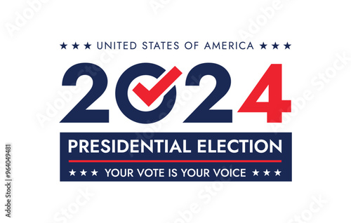 USA 2024 Presidential Election background with American flag colors design. Election event banner, card, poster, template, voting communication, background. Vote day, November 5. Vector illustration.