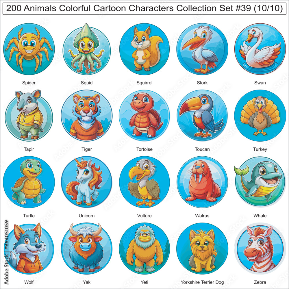 Animals Colorful Cartoon Characters Collection Set of 200 Isolated Animals Part 10 Animals Colorful Cartoon Characters Collection Set of 200 Isolated Animals Part 10