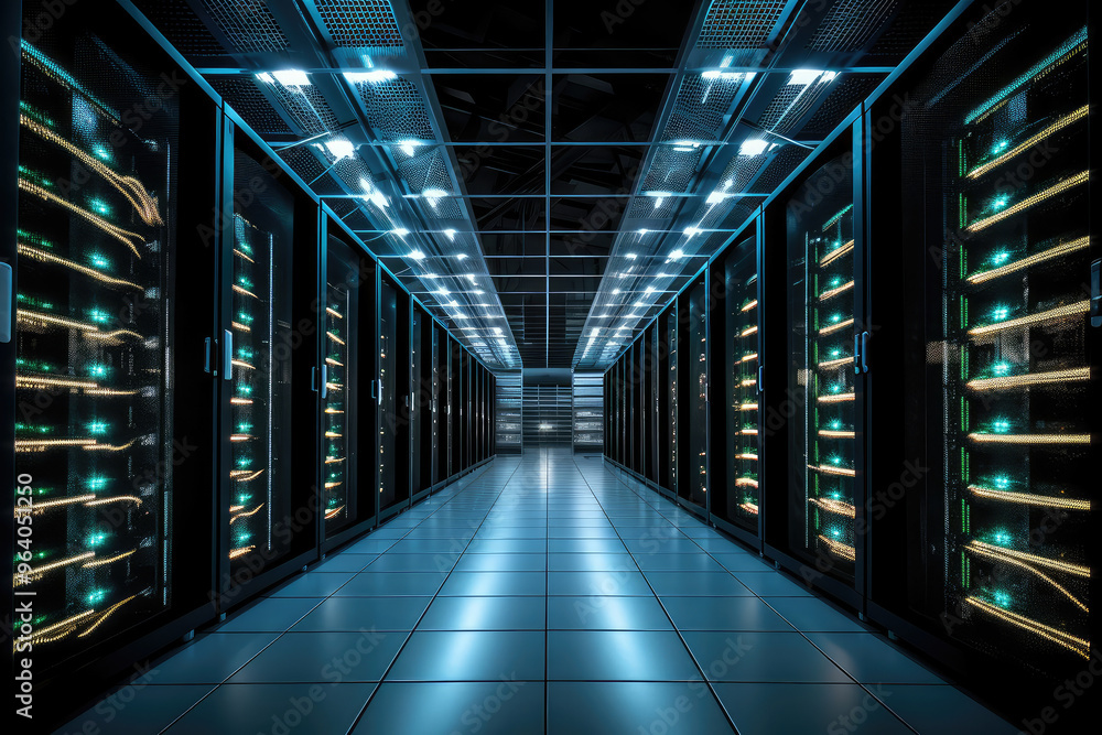Fototapeta premium Futuristic Data Center Infrastructure at Night