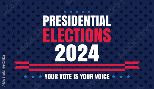 USA 2024 Presidential Election background with American flag colors design. Election event banner, card, poster, template, voting communication, background. Vote day, November 5. Vector illustration.