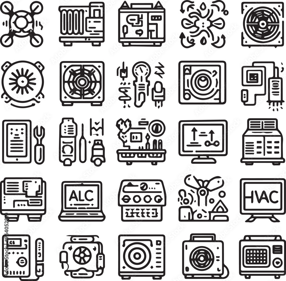 outline icons related to HVAC vector outline icons related to HVAC vector