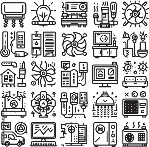 HVAC line art vector set