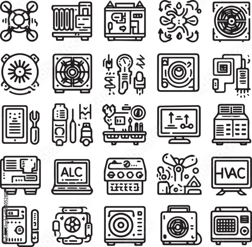 outline icons related to HVAC vector