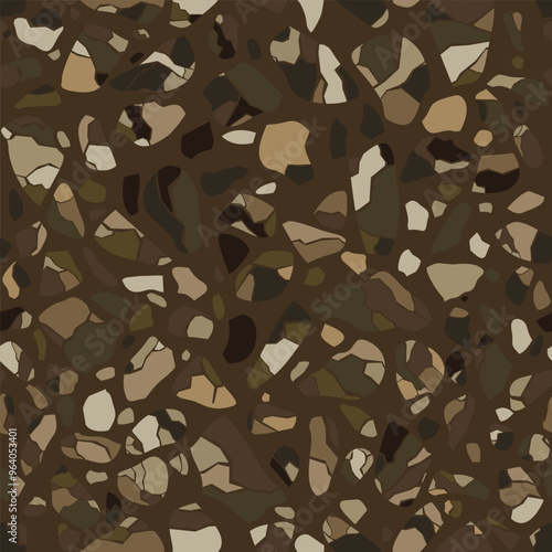 Terrazzo seamless pattern. Surface texture of decorative granite tiles. Ceramic fragments. Colorful broken tiles trencadis. Stone colored mosaic Vector background.  