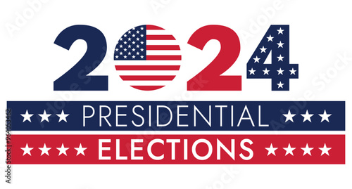 USA 2024 Presidential Election background with American flag colors design. Election event banner, card, poster, template, voting communication, background. Vote day, November 5. Vector illustration.