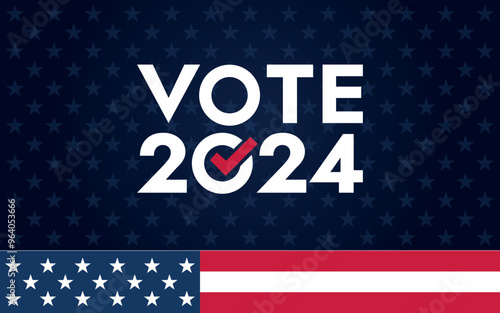 USA 2024 Presidential Election background with American flag colors design. Election event banner, card, poster, template, voting communication, background. Vote day, November 5. Vector illustration.