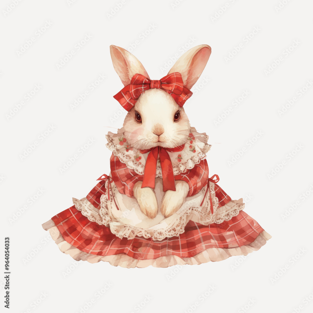 Obraz premium Cute bunny in red dress