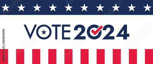 USA 2024 Presidential Election background with American flag colors design. Election event banner, card, poster, template, voting communication, background. Vote day, November 5. Vector illustration.