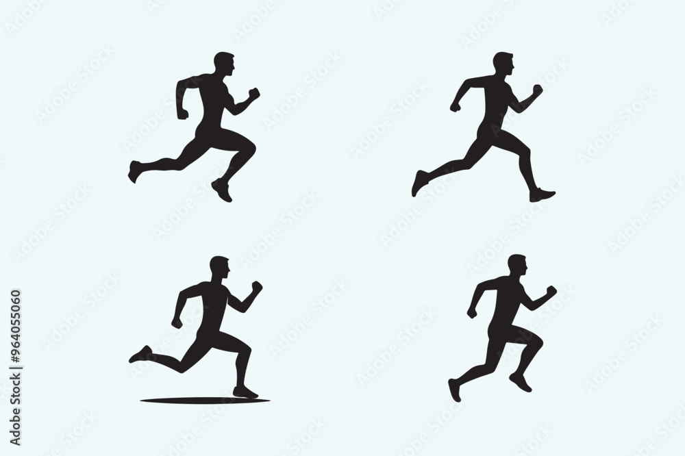 Silhouette vector adult running people icon set. Silhouette vector adult running people icon set.