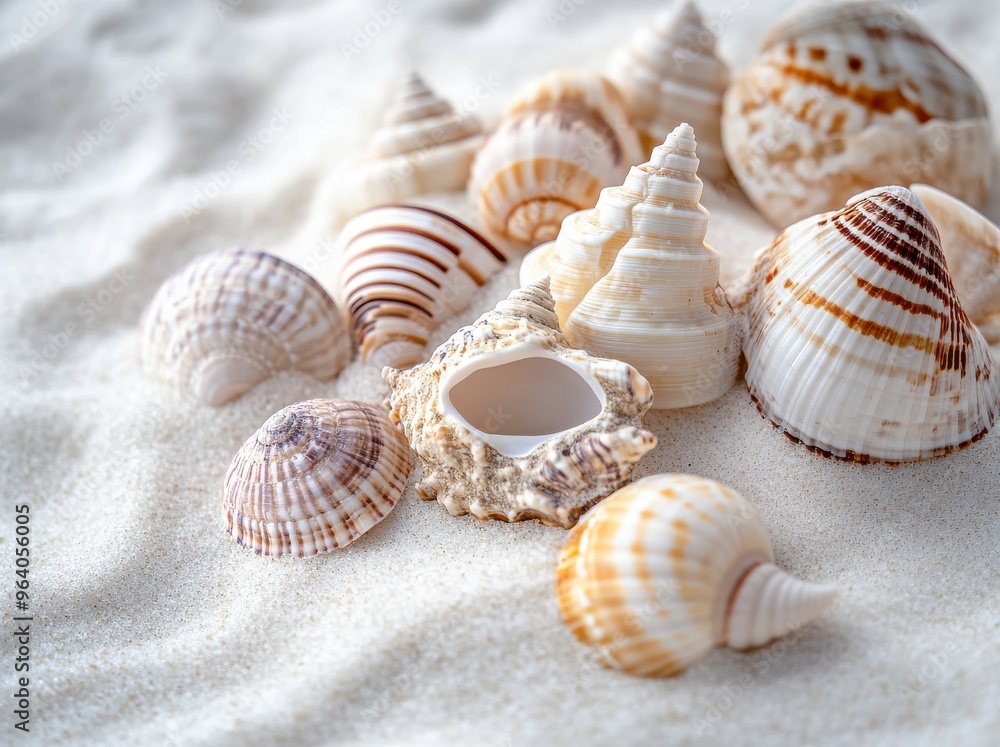 seashells and pebbles on white sand seashells and pebbles on white sand