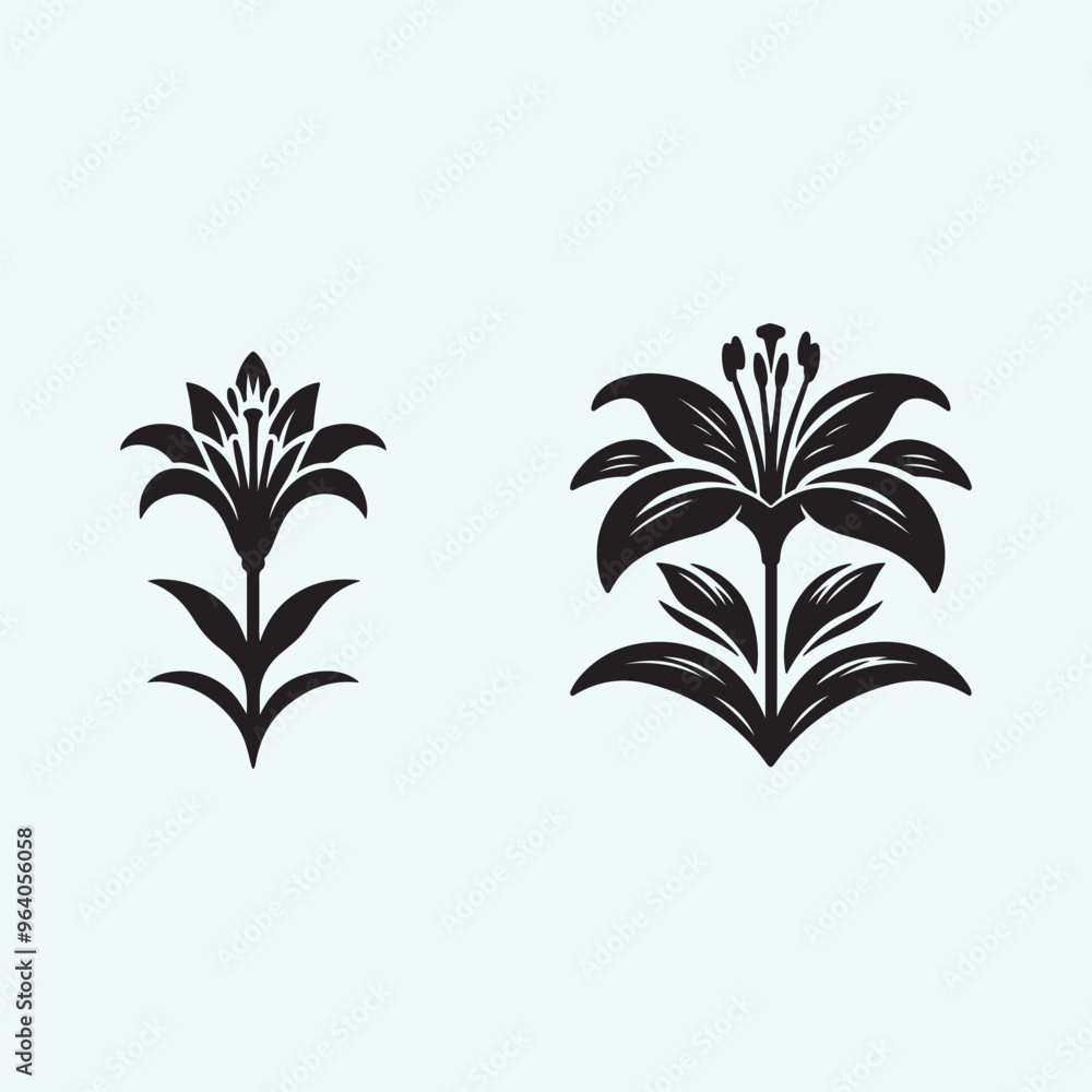 Silhouette vector Lily flowers set. Silhouette vector Lily flowers set.