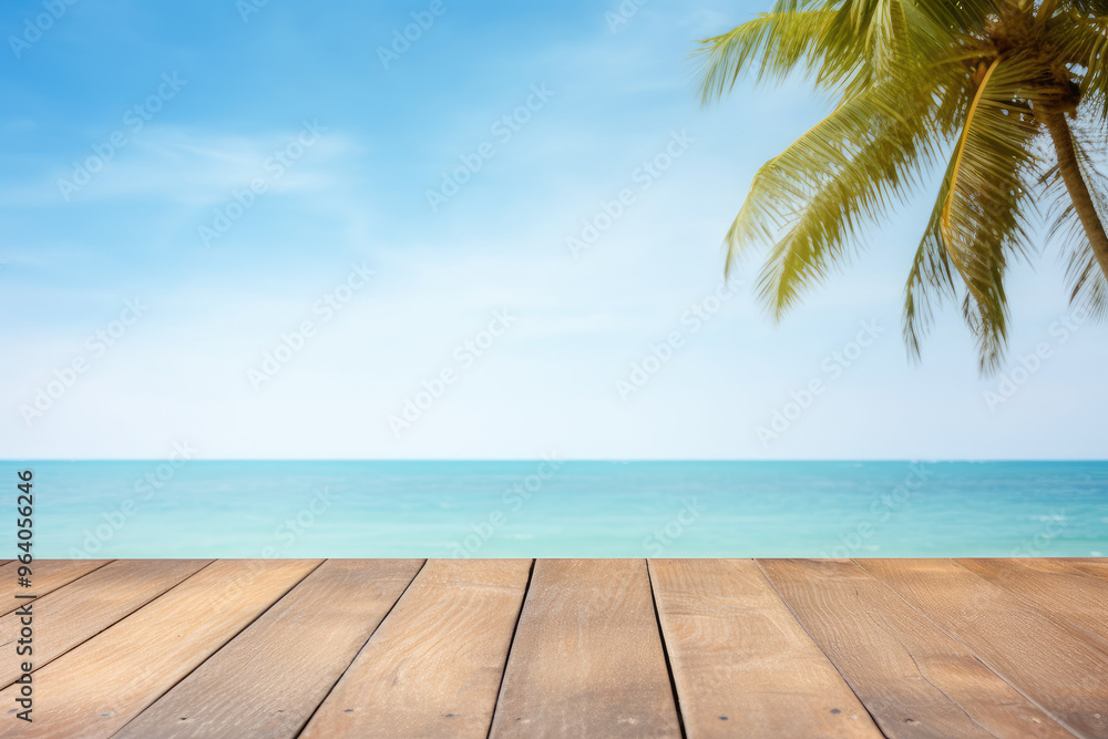 Serene Beach and Palm View with Wooden Deck Serene Beach and Palm View with Wooden Deck