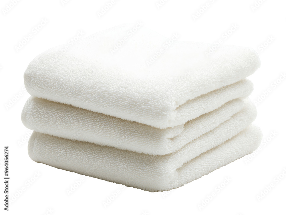 Soft white towels neatly stacked on a surface, cut out transparent Soft white towels neatly stacked on a surface, cut out transparent