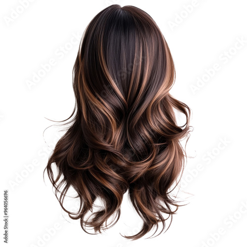 Elegant highlighted brunette wig, cut out transparent