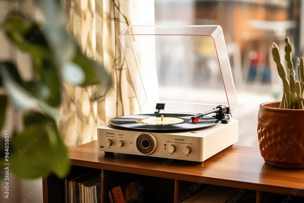Obraz premium Charming Vintage Turntable in a Sunlit Living Space