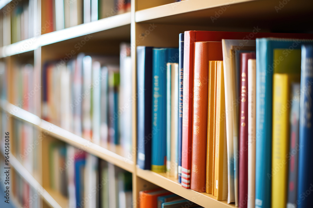 Colorful Book Collection on Library Shelves Colorful Book Collection on Library Shelves