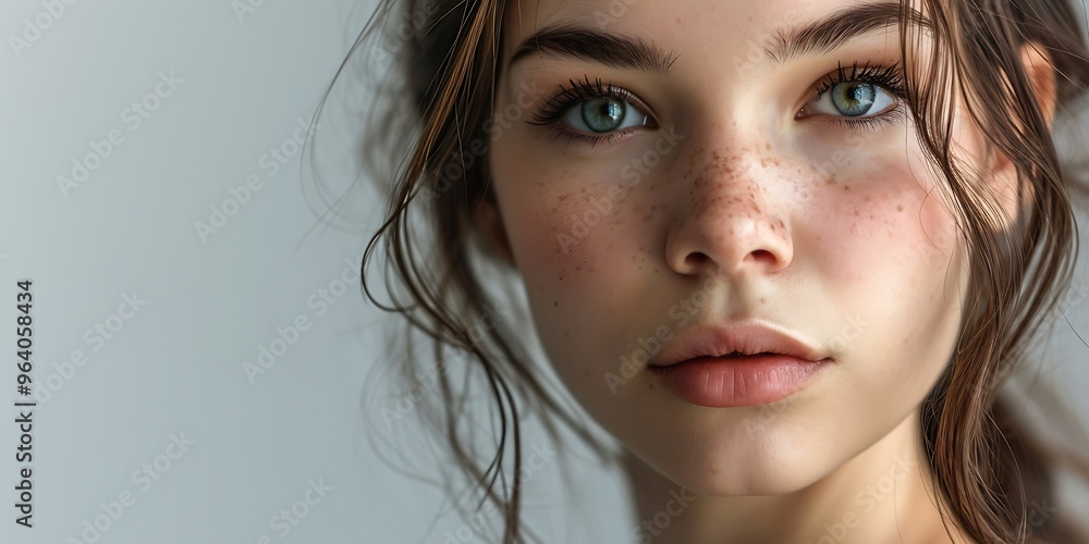 Close-up portrait of a beautiful young woman with long hair. Close-up portrait of a beautiful young woman with long hair.