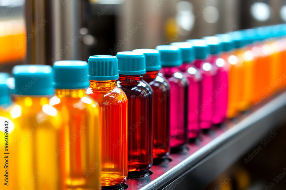oil bottle on production line in factory oil bottle on production line in factory