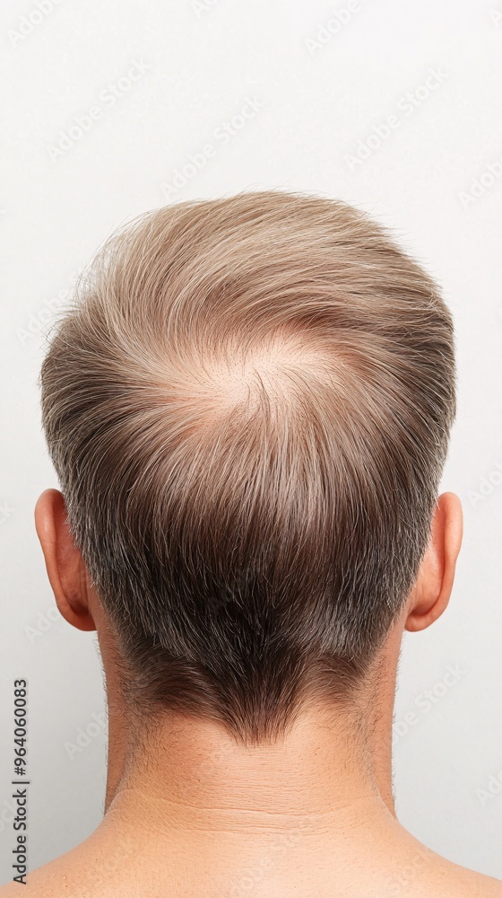 A man with a shaved head and a bald spot on his head A man with a shaved head and a bald spot on his head