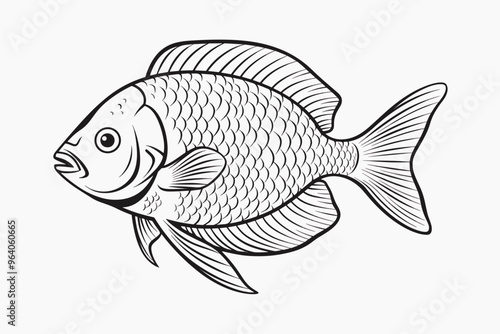 Detailed fish line art illustration