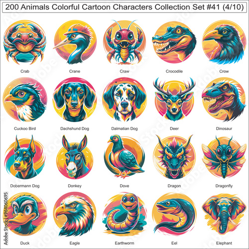 Animals Colorful Cartoon Characters Collection Set of 200 Isolated Animals Part 4 photo