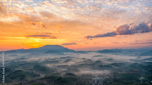 Beautiful aerial view of Long Coc tea hills. Long Coc in Phu Tho Province, Vietnam