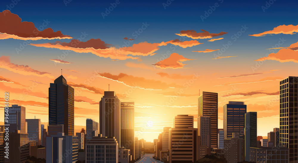 Vibrant City Sunset Skyline Illustration Vibrant City Sunset Skyline Illustration
