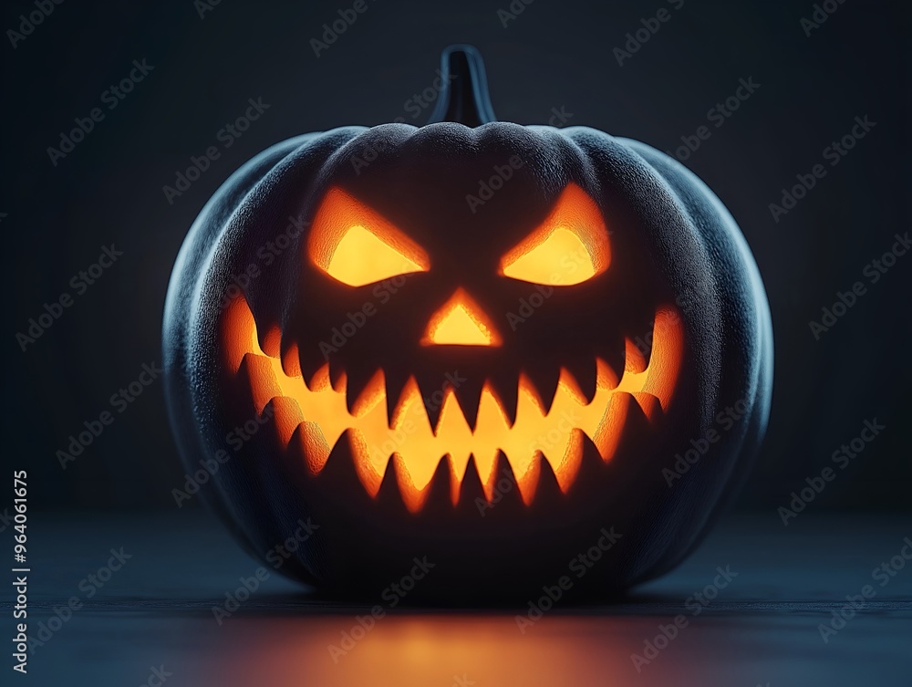 Fototapeta premium Spooky Glowing Jack-o’-Lantern with Fierce Expression for Halloween