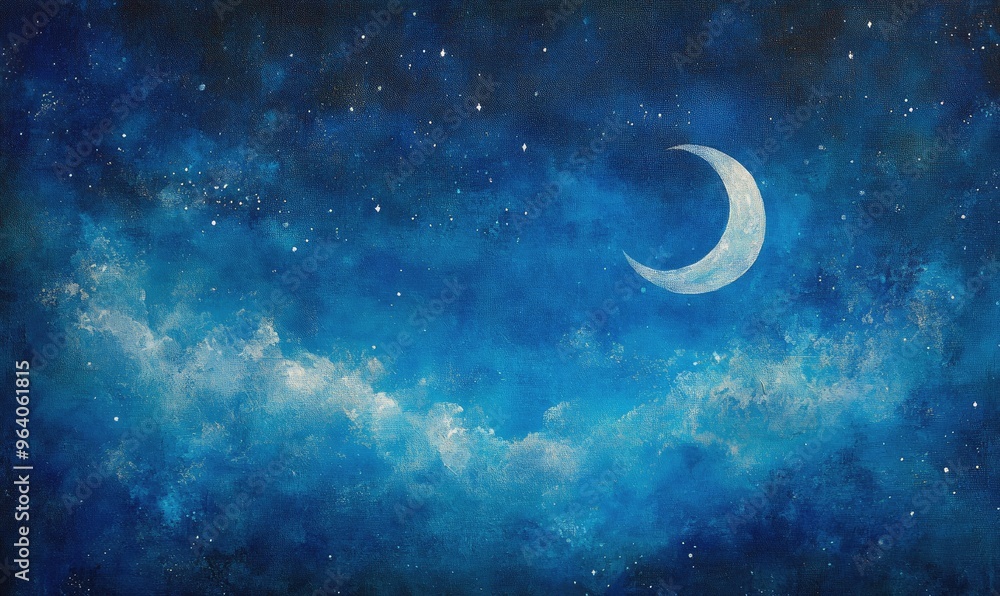 Astral scenery featuring a celestial blue sky adorned with the moon and twinkling stars