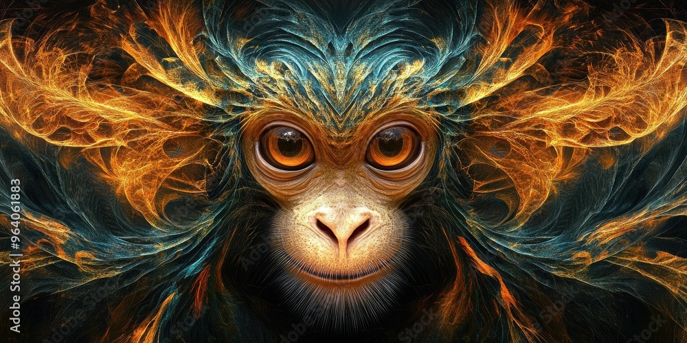 Vibrant abstract fractal design resembling the shape of a monkey s head Vibrant abstract fractal design resembling the shape of a monkey s head