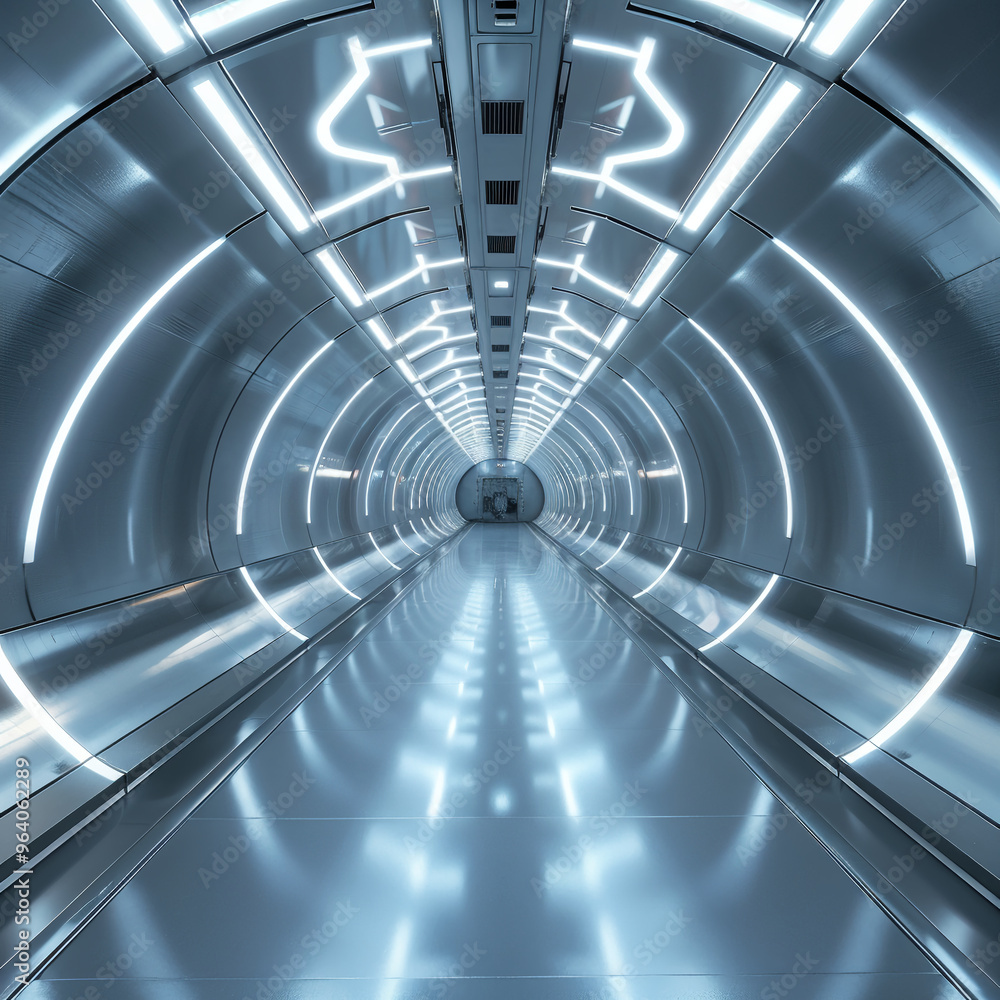 Modern Futuristic Tunnel with Blue LED Lighting Modern Futuristic Tunnel with Blue LED Lighting