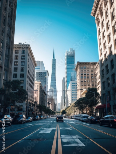 Sunny Cityscape with Iconic Downtown Skyscrapers