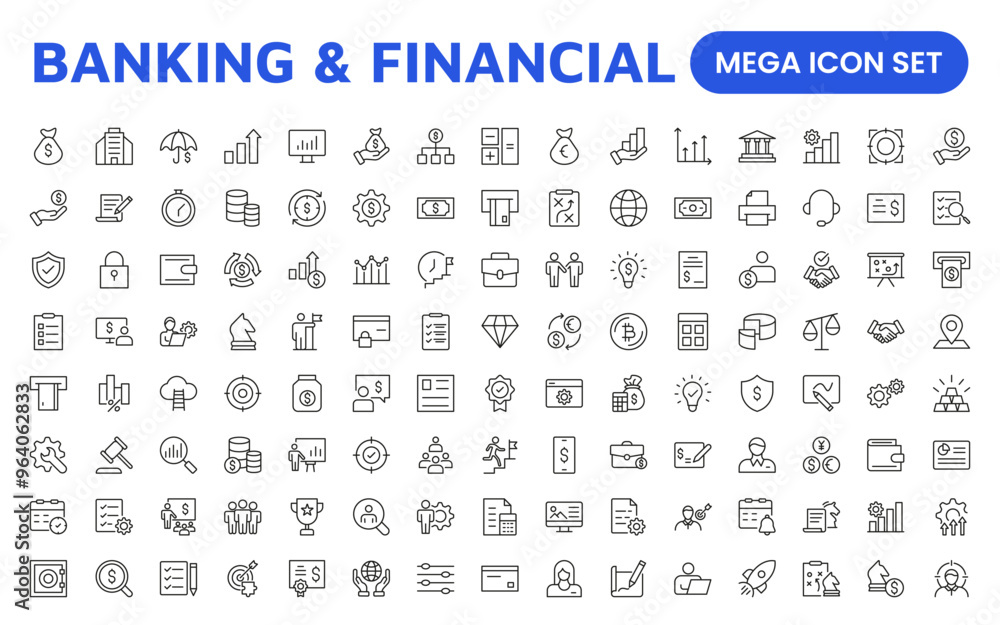 Banking and Financial Solutions Icons: A Professional Set for Financial Services, Banking Interfaces, Investment Tracking, Economic Planning, and Budgeting Banking and Financial Solutions Icons: A Professional Set for Financial Services, Banking Interfaces, Investment Tracking, Economic Planning, and Budgeting