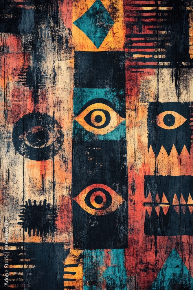 Abstract 2D cartoon backdrop featuring tribal and grunge motifs Abstract 2D cartoon backdrop featuring tribal and grunge motifs