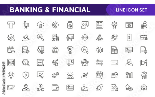 Banking and Financial Solutions Icons: A Professional Set for Financial Services, Banking Interfaces, Investment Tracking, Economic Planning, and Budgeting