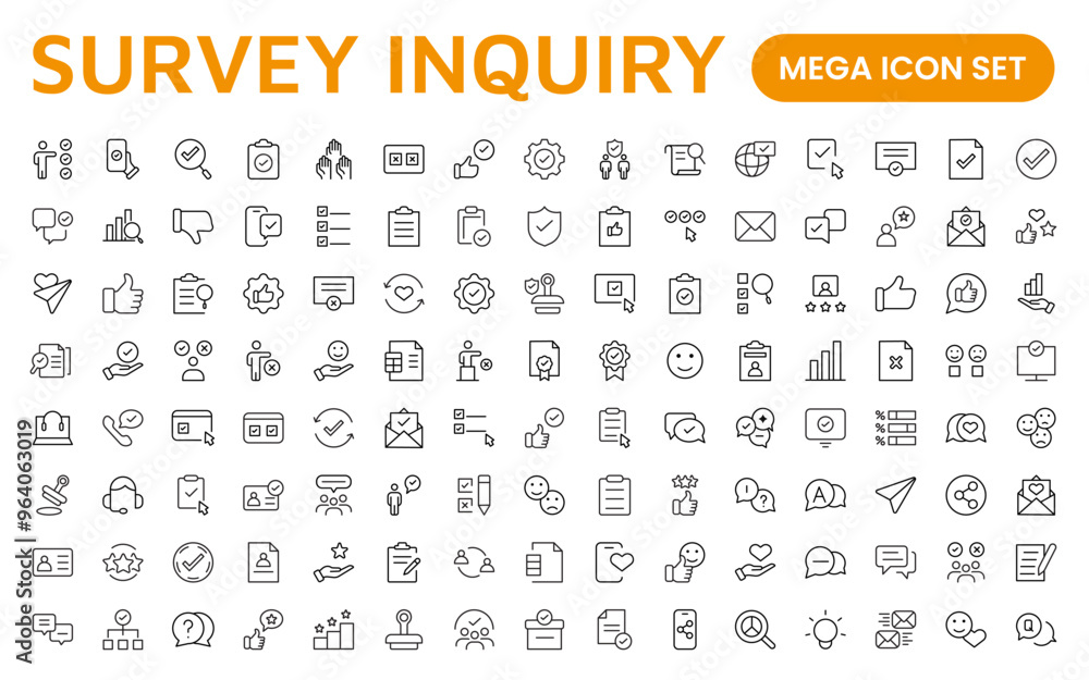 Survey feedback, testimonial, customer thin line icons. For website marketing design, logo, app, template, ui, etc. Survey feedback, testimonial, customer thin line icons. For website marketing design, logo, app, template, ui, etc.