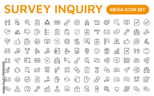 Survey feedback, testimonial, customer thin line icons. For website marketing design, logo, app, template, ui, etc.
