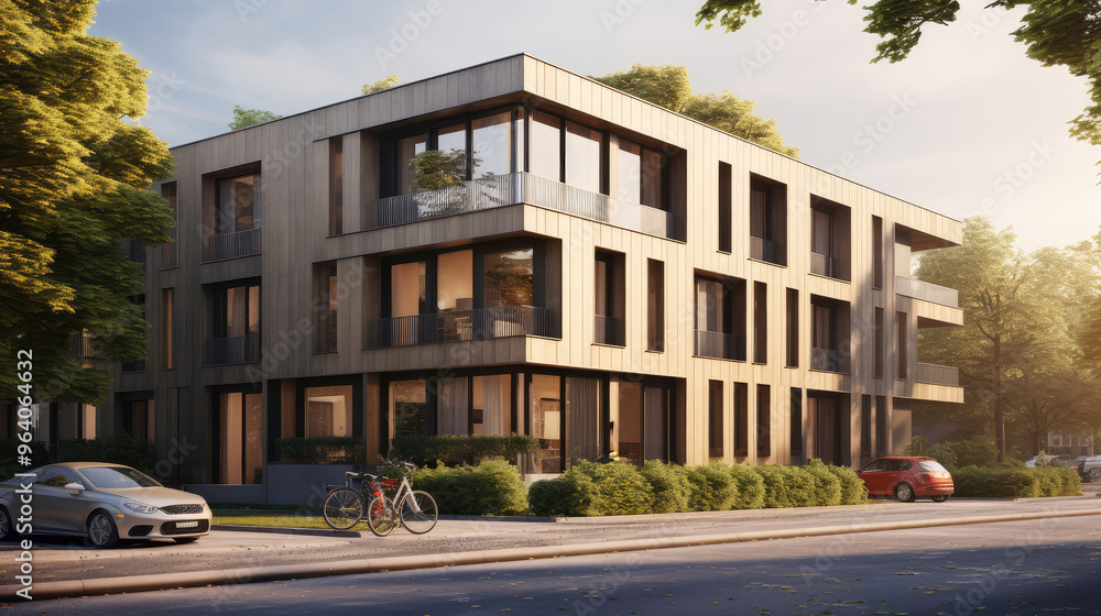 Fototapeta premium Modern Urban Apartment Building at Sunset